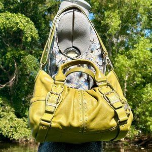 MICHAEL Michael Kors MK Astor Gold Studded Green Leather Convertible Bag Y2K